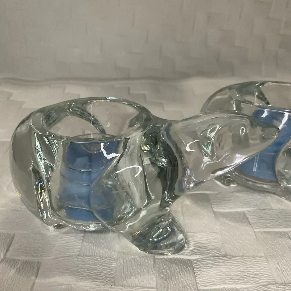 Two Vintage Indiana Glass Clear Glass Polar‎ Bears Votive Candle Holder TeaLight